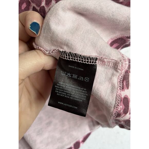 Lazy Oaf Animal Print Cropped Top T-Shirt Pink Black Leopard Print Women XL 2XL - Picture 5 of 6